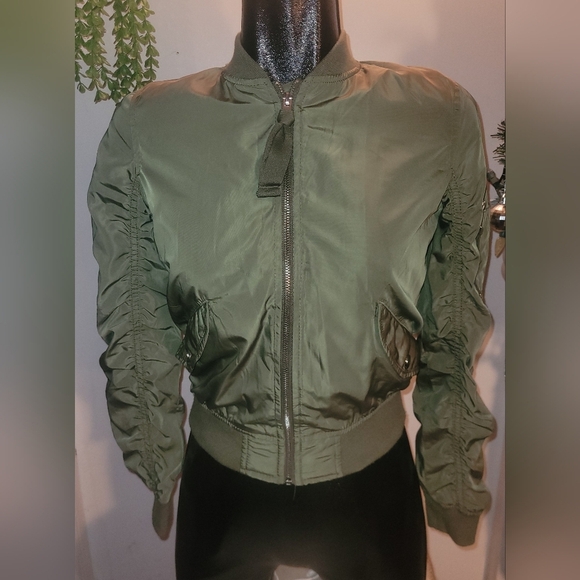 Bershka Jackets & Blazers - Bershka Olive Green Bomber Style Jacket XS